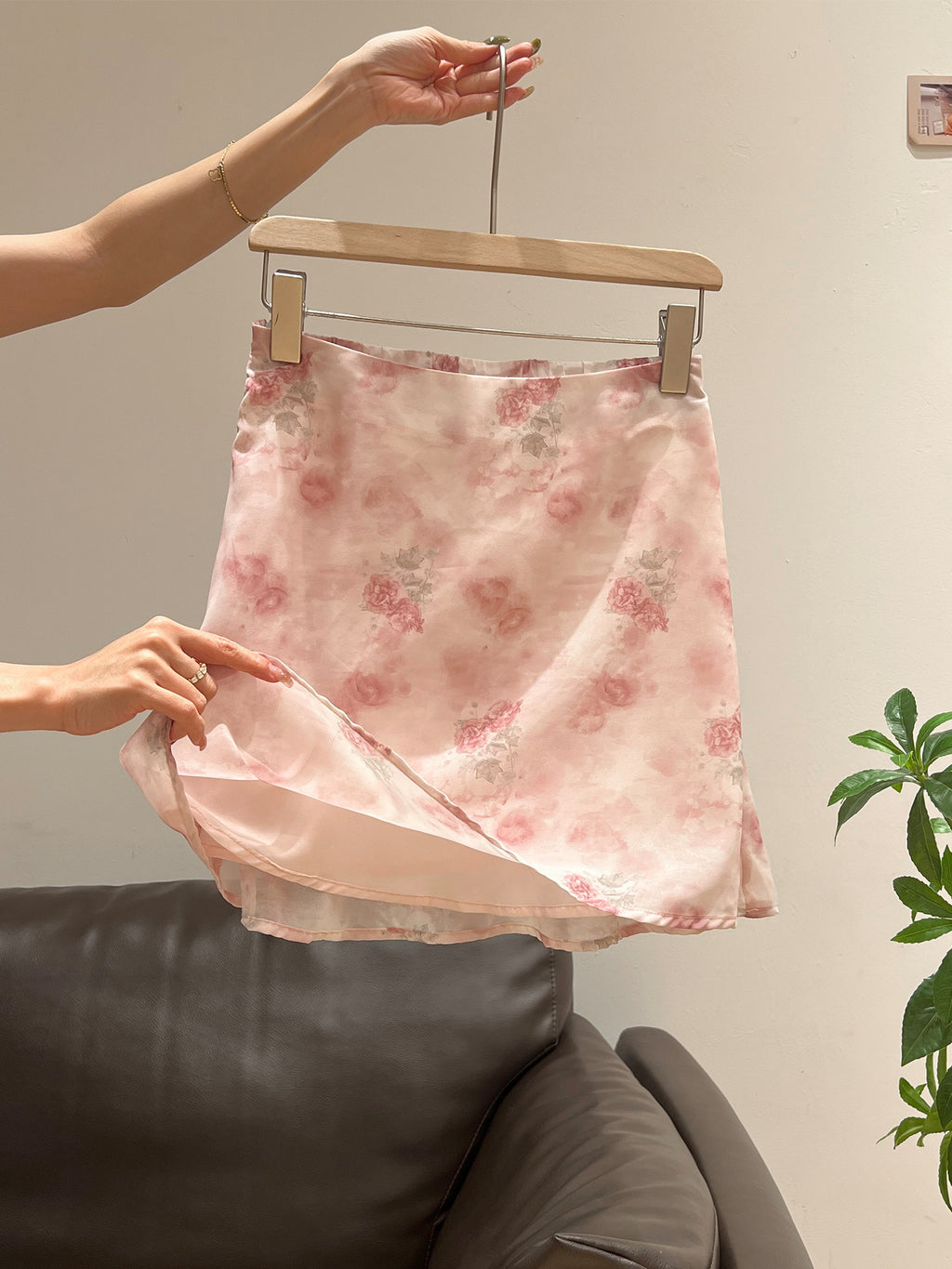 Falda Midi Floral Rosa