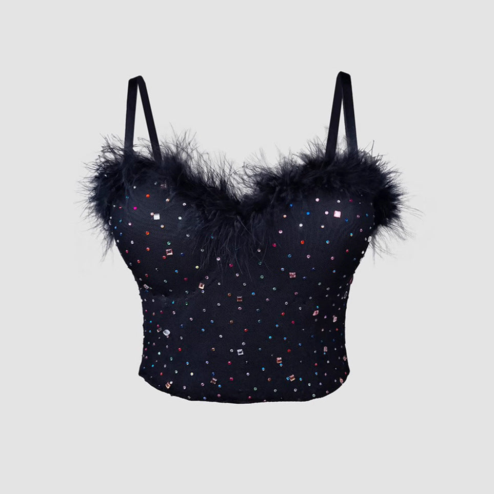 Top Bralette Strapless Lentejuelas Varillas Ultra Corto Mujer