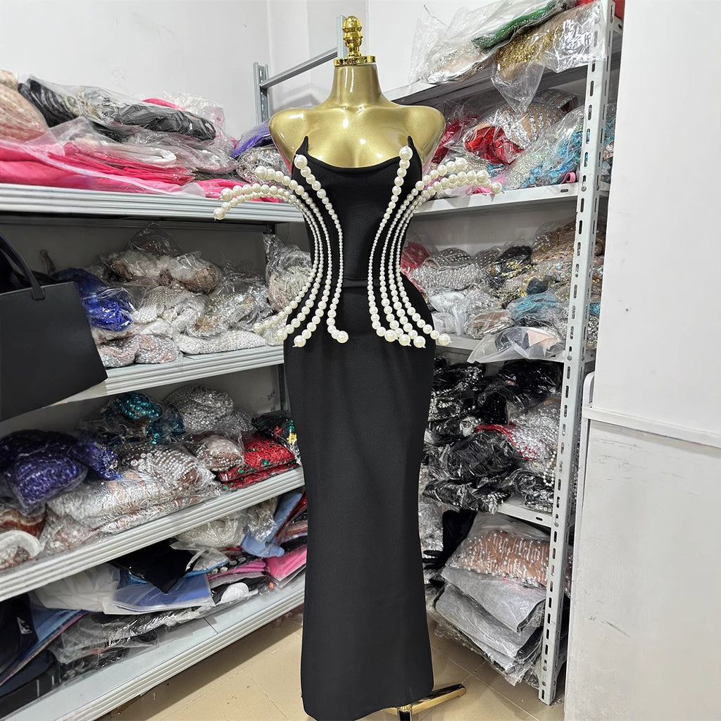 Vestido de Lujo con Lentejuelas Tipo Vendaje para Pasarela de Moda, Celebridades, Banquetes, Club y Exportación, Vestido de Noche