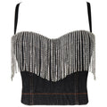 Denim Strapless Top with Tassel and Rhinestone Design for Women