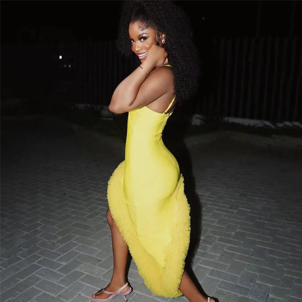 Vestido de Tirantes Finos para Mujer 2026 Nuevo Sexy con Parches Elegante para Fiesta y Club de Celebridades