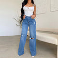 Vaqueros Rotos Pierna Ancha Cintura Alta Denim Vintage Casual Mujer
