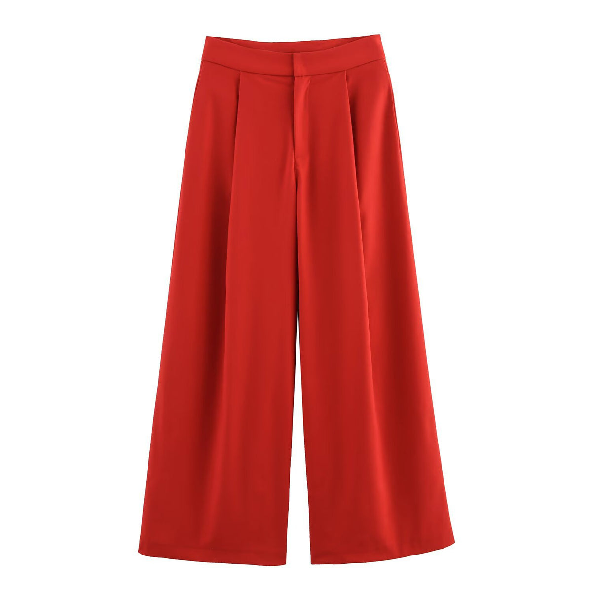 Conjunto Dos Piezas Top Sin Tirantes Hebilla Pantalón Amplio Plisado Poliéster Casual Mujer Rojo