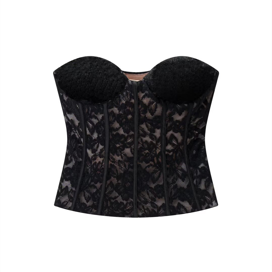 Top Corsé de encaje de terciopelo para mujer