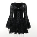 Vestido Largo Terciopelo Retro Glamour Gótico Manga Larga Ajustado Negro
