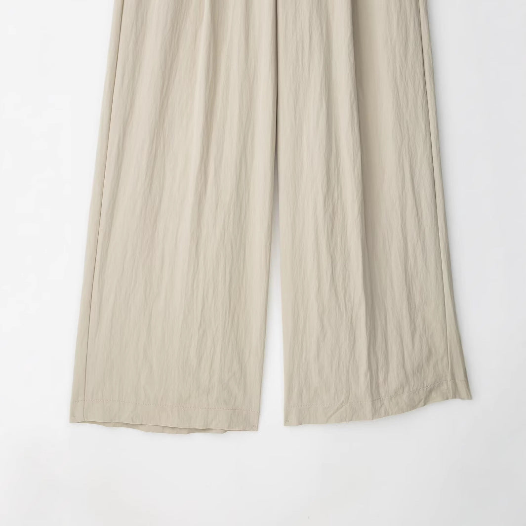 Pantalón Pierna Ancha Cintura Alta Hebilla Empalme Casual Mujer