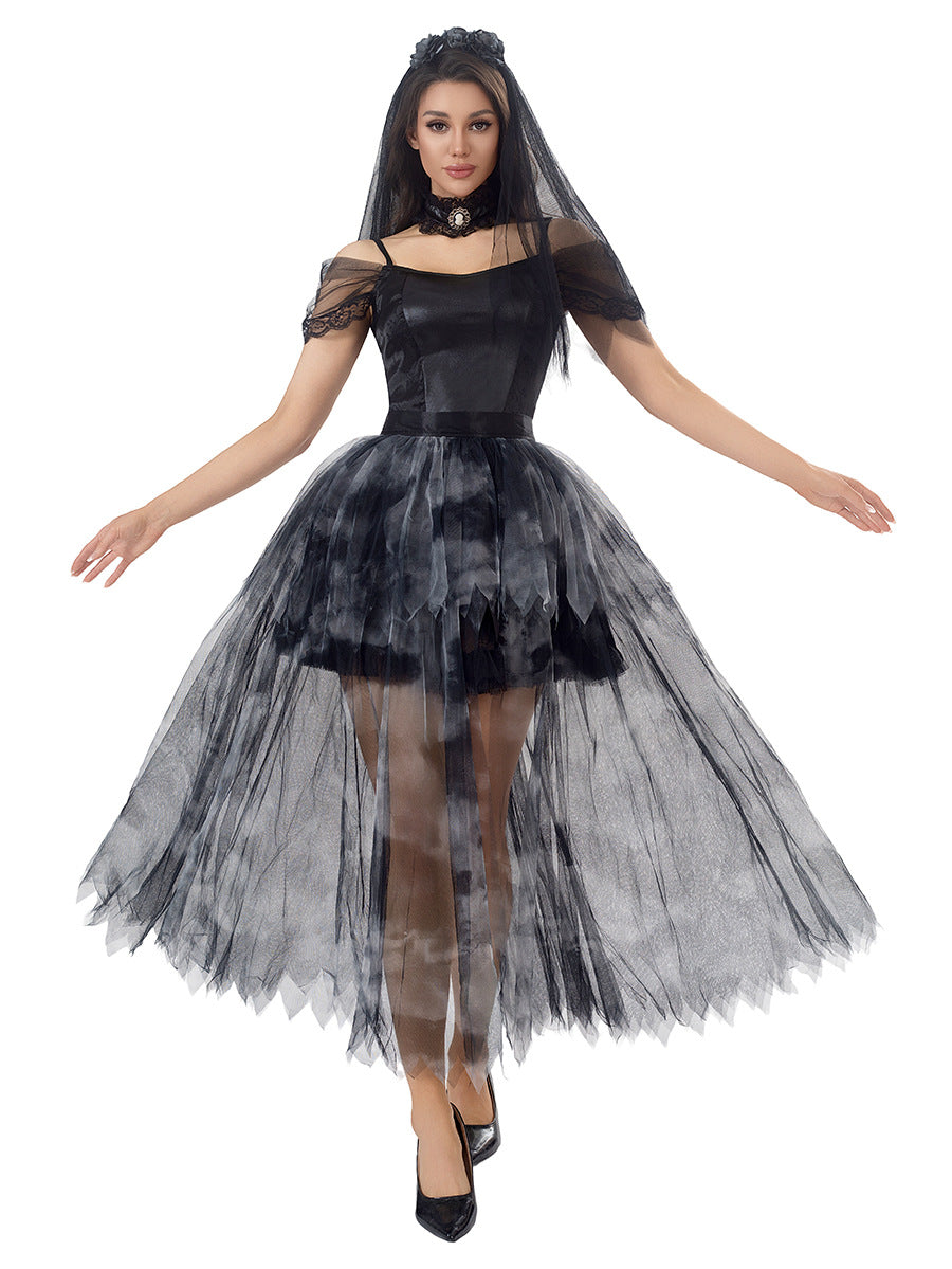 Disfraz Novia Gótica Halloween Velo Bruja Sombras Velas Spandex