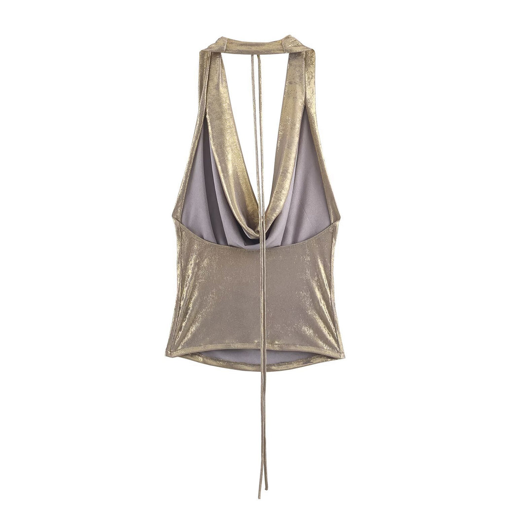 Spicy girl pleated neck hanging collar top