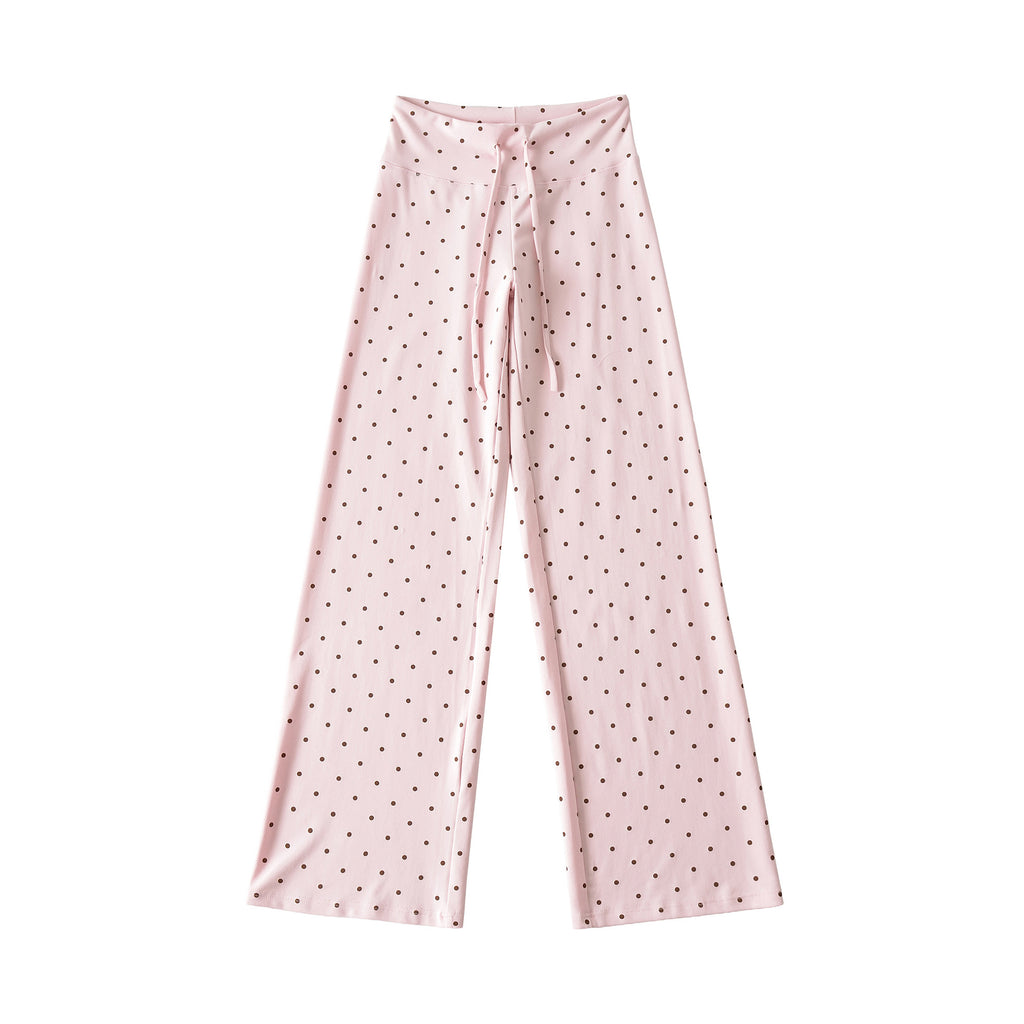 Pantalón Largo Recto Pierna Ancha Cintura Alta Lunares Street Fashion Casual Mujer