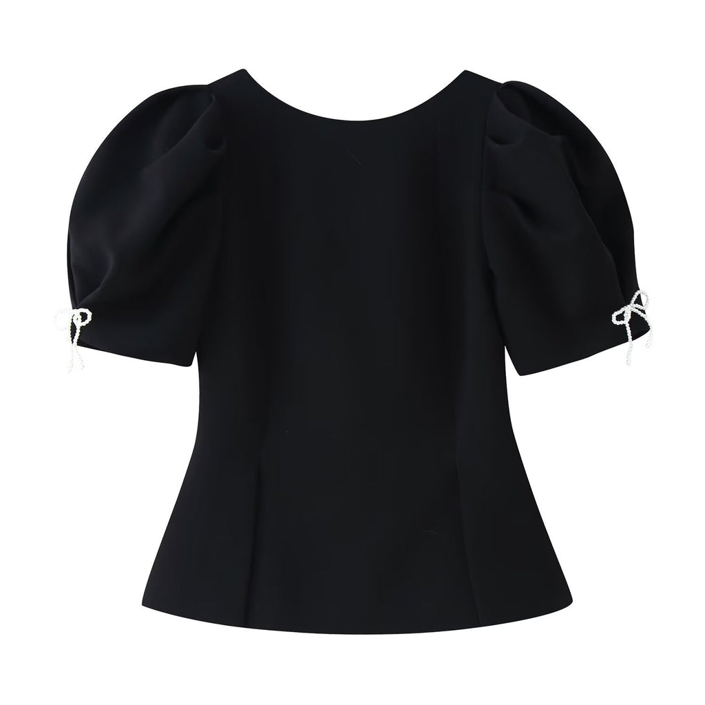 Blusa Elegante de Manga Abullonada con Detalle de Lazo