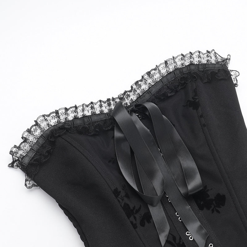 Vestido Largo Malla Oscura Gótica Un Hombro Slim Fit Negro Semitransparente
