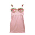 Vestido Camisola Sin Mangas Un Hombro Copa Sujetador Floral 3D Mujer