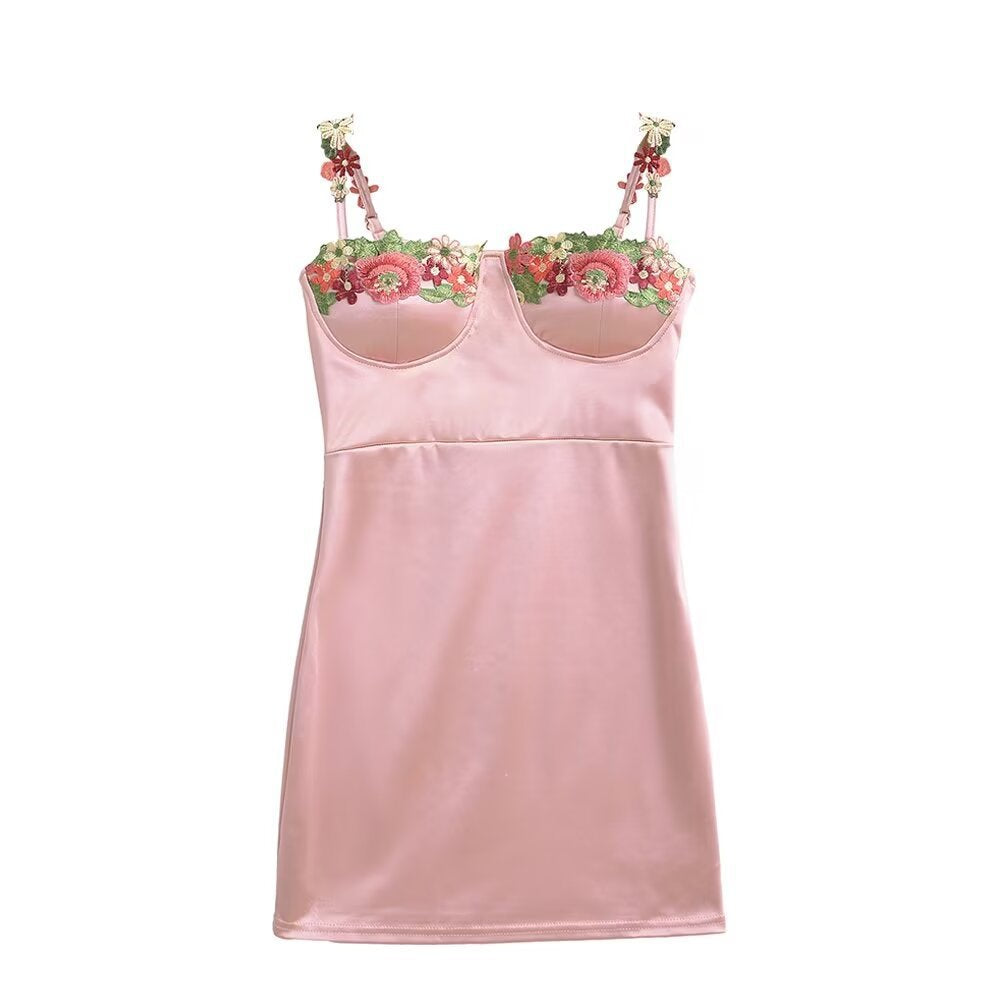 Vestido Camisola Sin Mangas Un Hombro Copa Sujetador Floral 3D Mujer