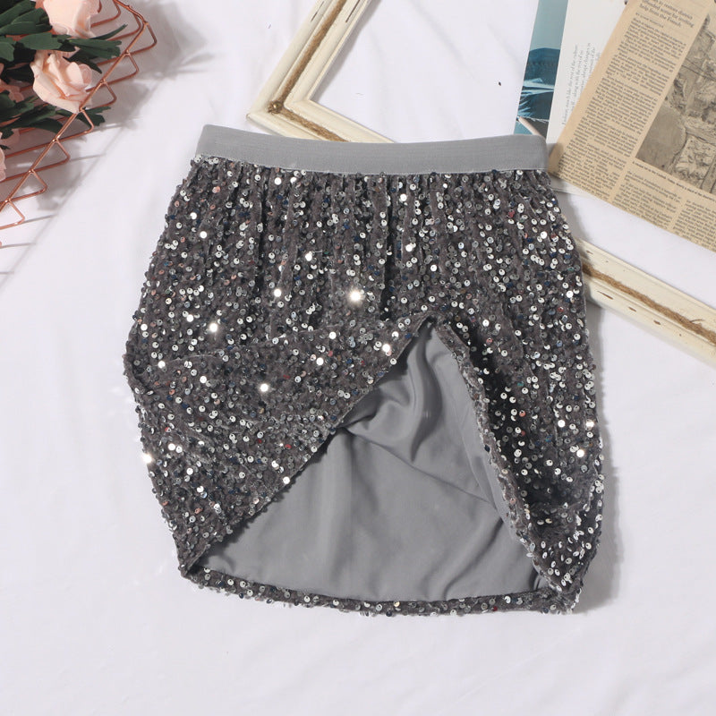 Sparkling A-line hip elastic high waisted short skirt