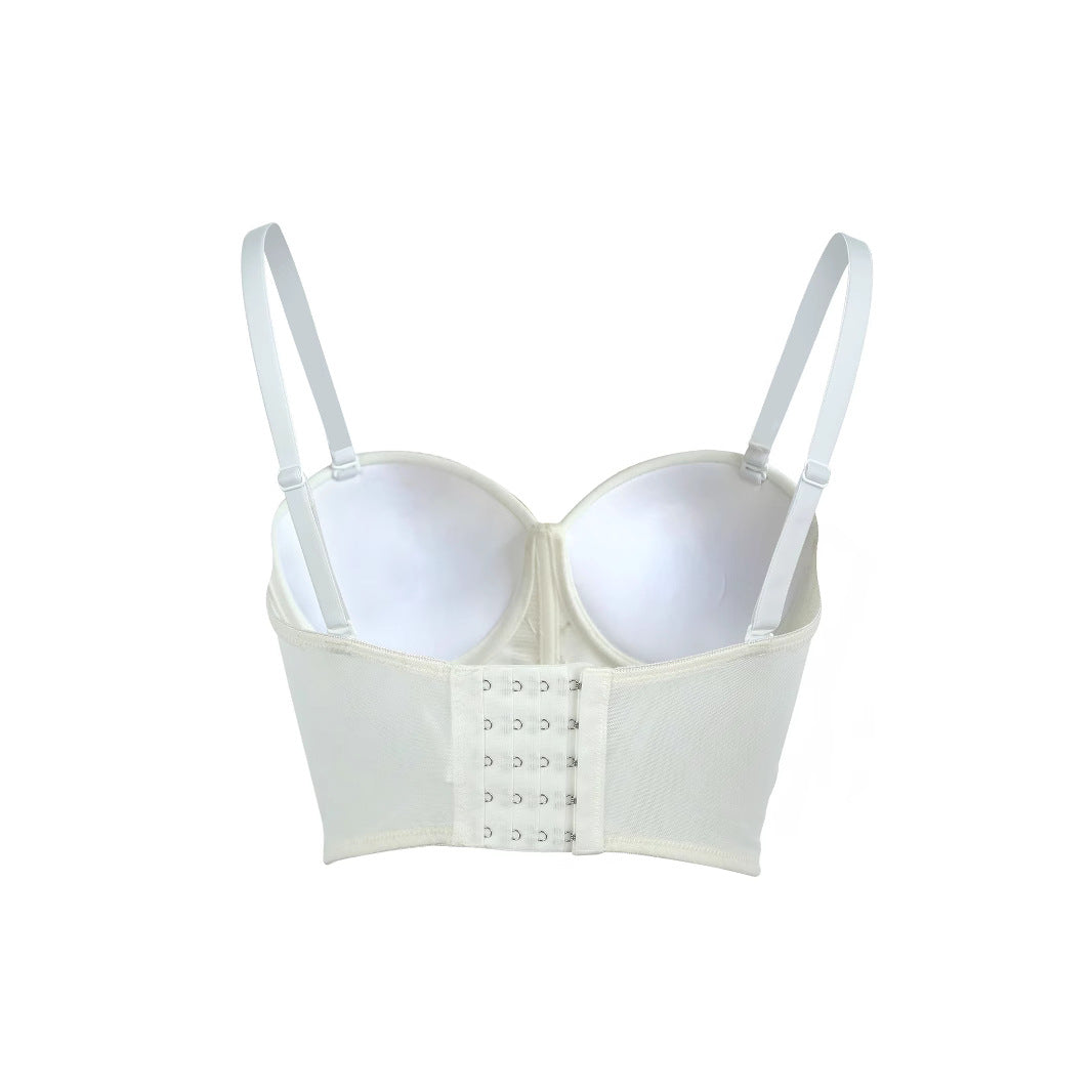 Strapless Bralette for Women with Rhinestone Pearl Diamond Pattern Heavy Workmanship