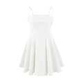 White Cotton Square Neck Sleeveless Dress for Women Fitted Waist Suit Dress Romantic Pure Look Fitted Dress