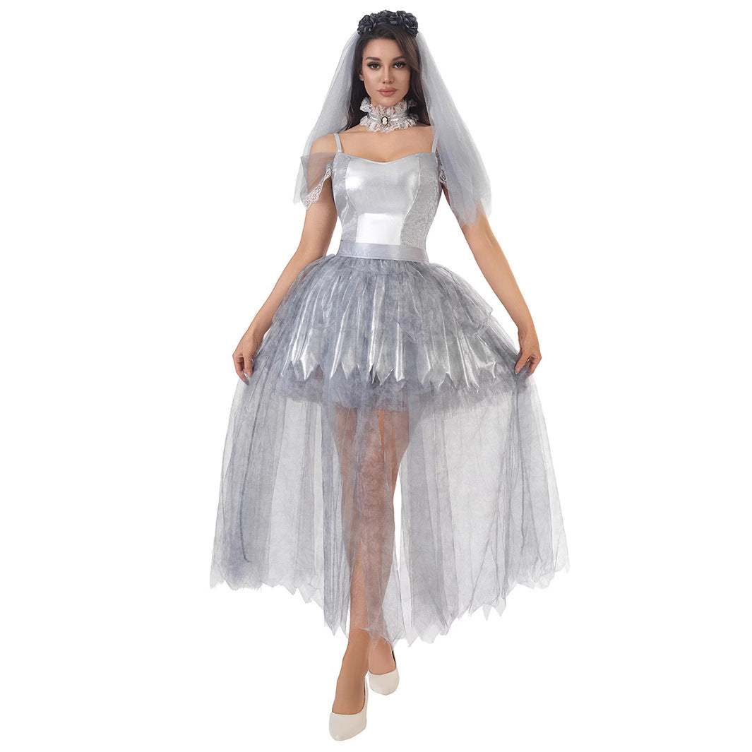 Disfraz Novia Gótica Halloween Velo Bruja Sombras Velas Spandex