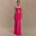 Women's strapless long dress with pleated perspective dress