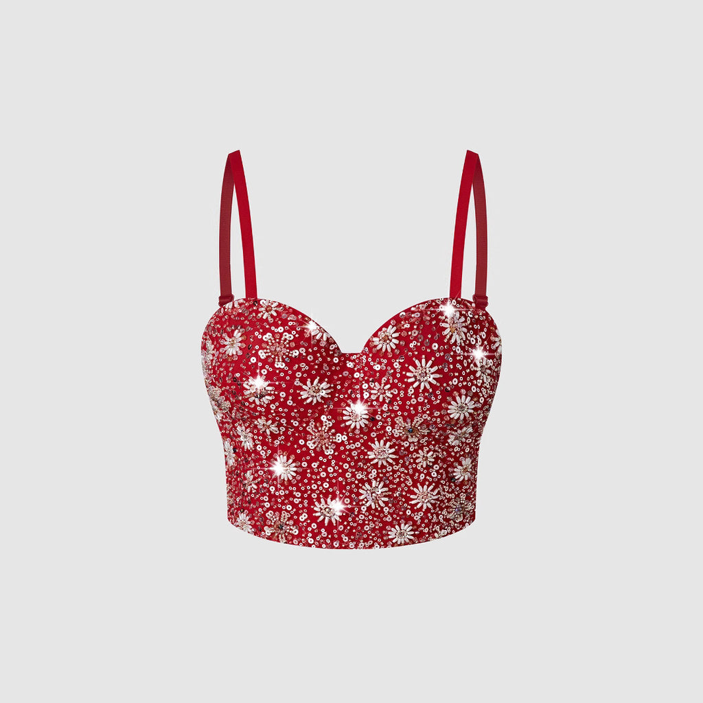 Women's Crop Top with Pink Sequins and Beads