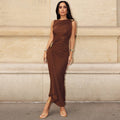 Fashionable Sexy Fitted Metallic Decorated Pleated Sleeveless Bodycon Dress