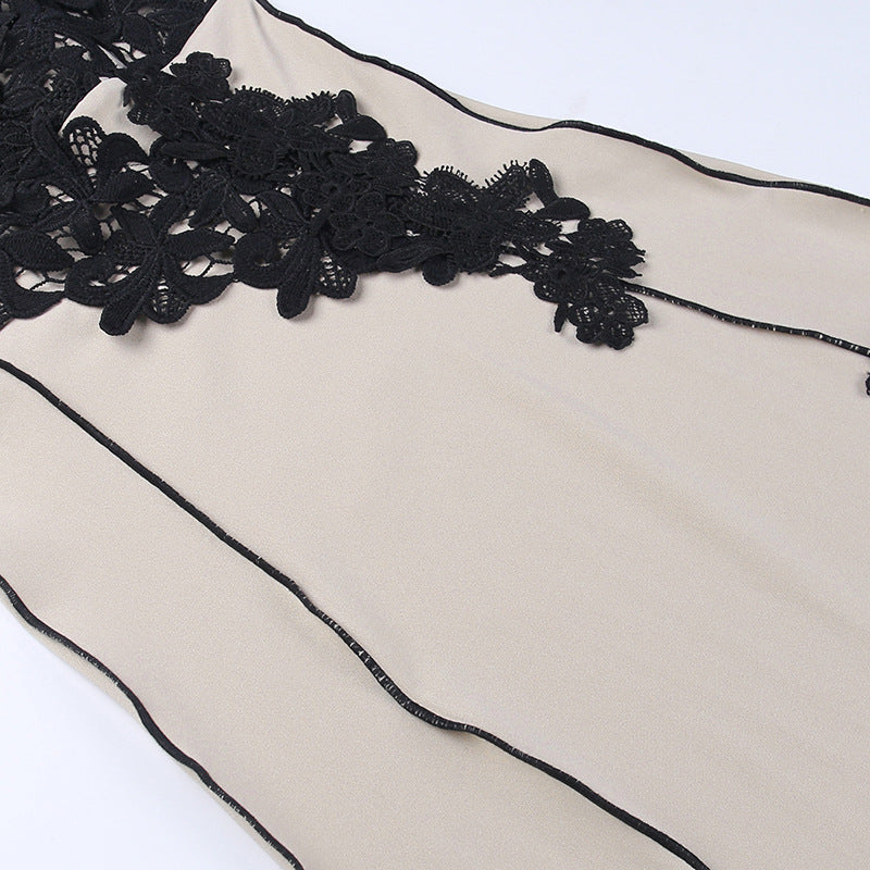 Vestido Mini Bodycon Escote V Profundo Tirantes Espalda Descubierta Encaje Sexy Mujer