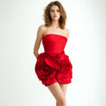 Vestido de fiesta para mujer con estilo femenino, palabra de honor, línea A, con rosas tridimensionales y grandes flores en patchwork.