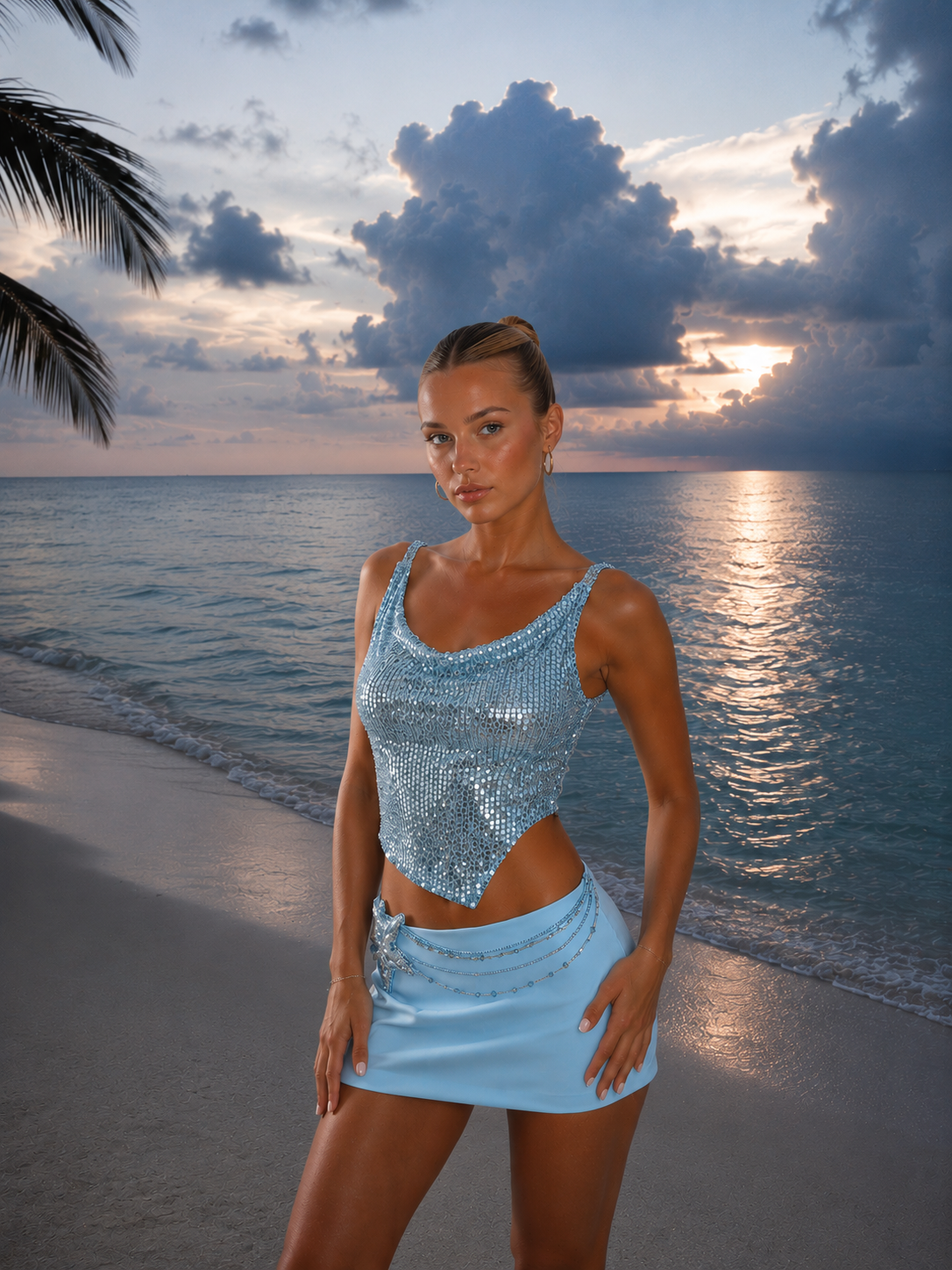 Top Sexy para Mujer con Lentejuelas de Color azul