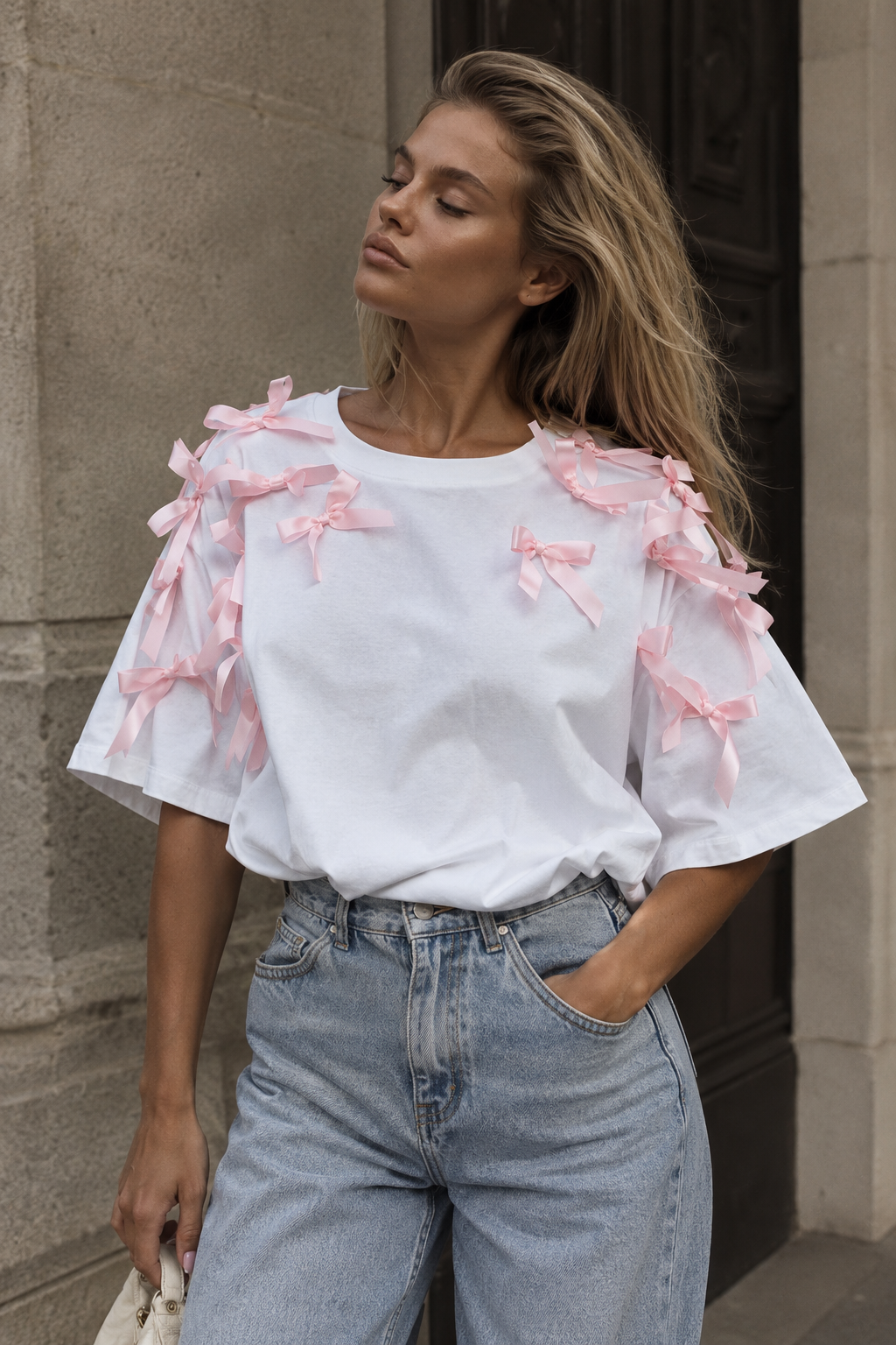 Camiseta Algodón Manga Corta Lazo Holgada Mujer