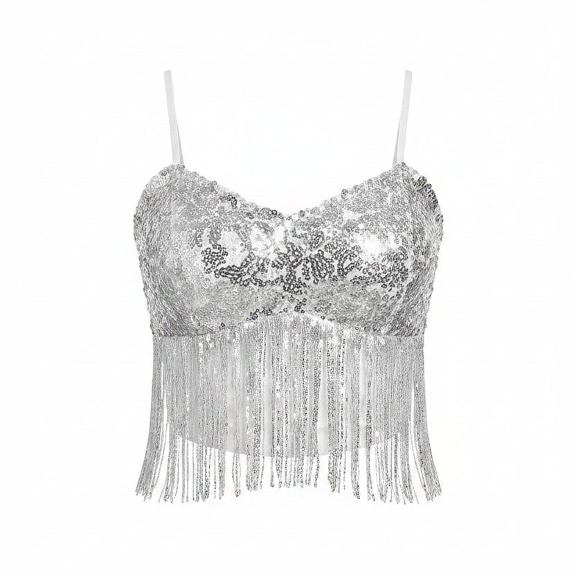 Camiseta sin mangas con escote halter, fleculos y lentejuelas